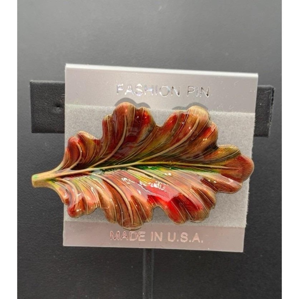 Vintage NOS Metal And Beautiful Fall Colored Enamel Leaf Brooch